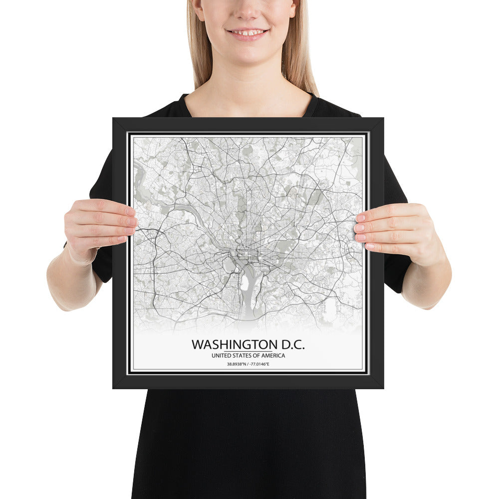 Washington, D.C. White Framed Map