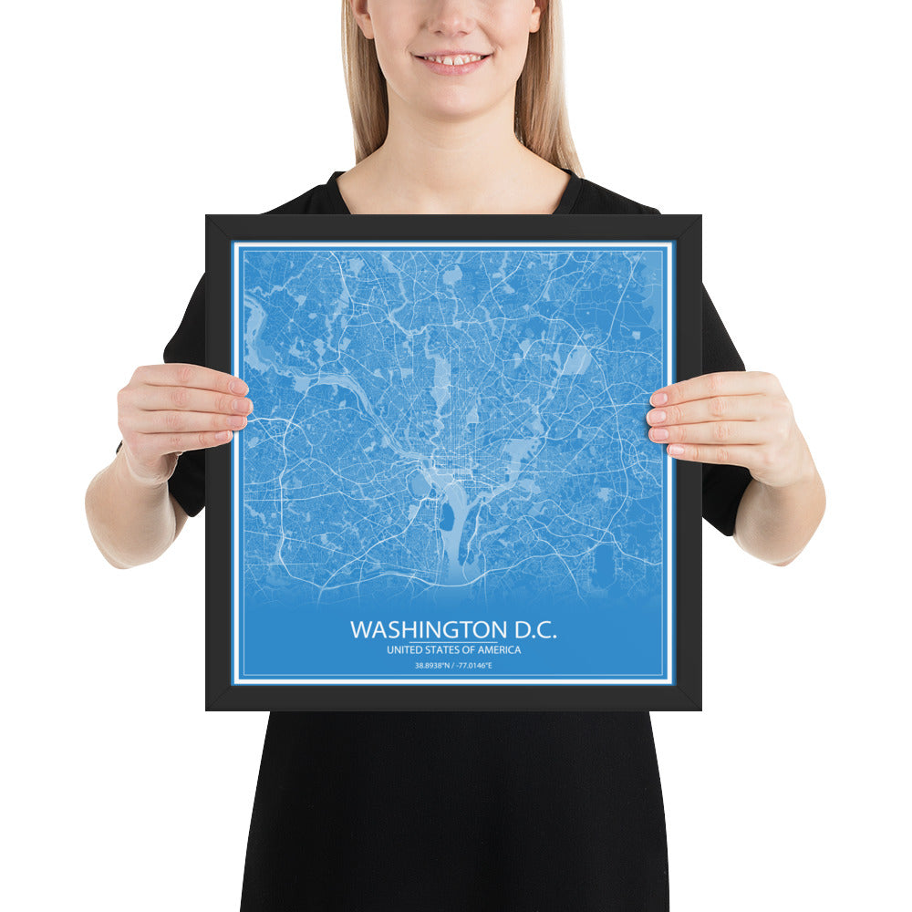 Washington, D.C. Blue and White Framed Map