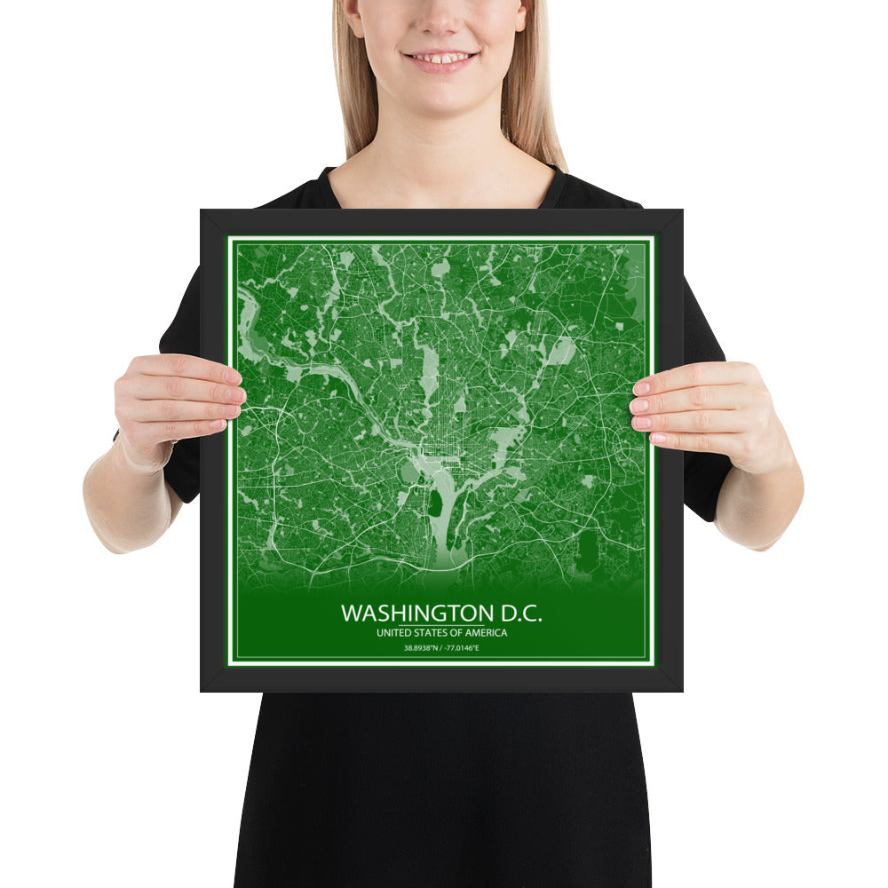 Washington, D.C. Green and White Framed Map