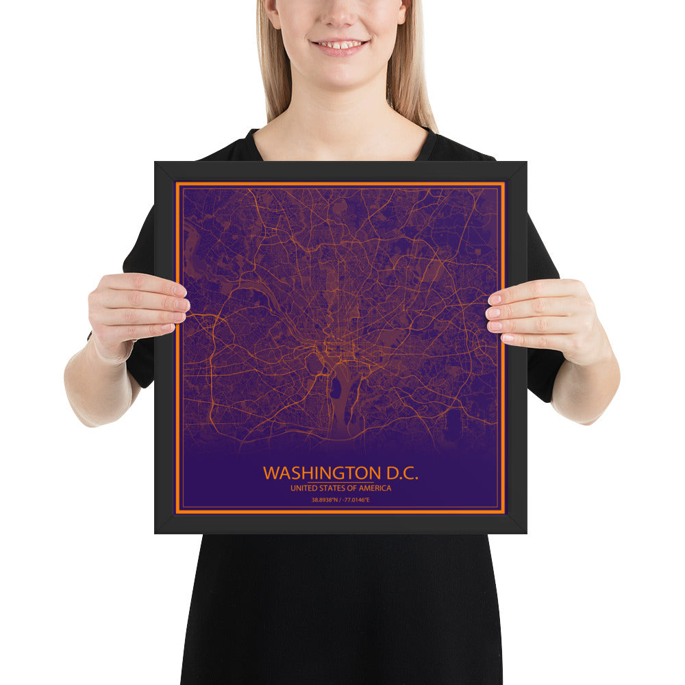 Washington, D.C. Purple and Orange Framed Map