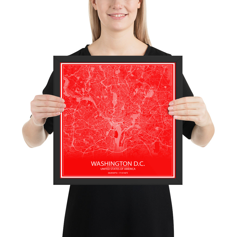 Washington, D.C. Red and White Framed Map