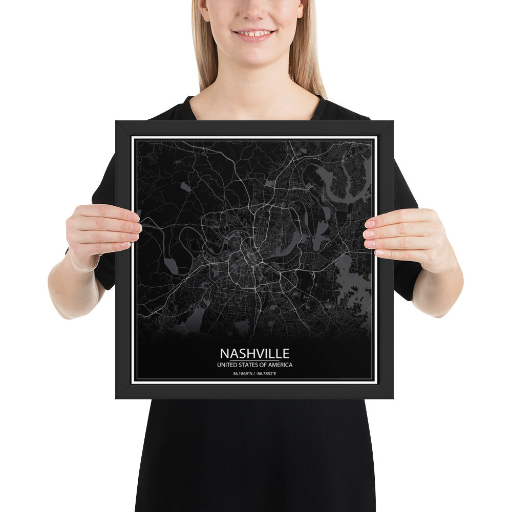 Nashville Black Framed Map