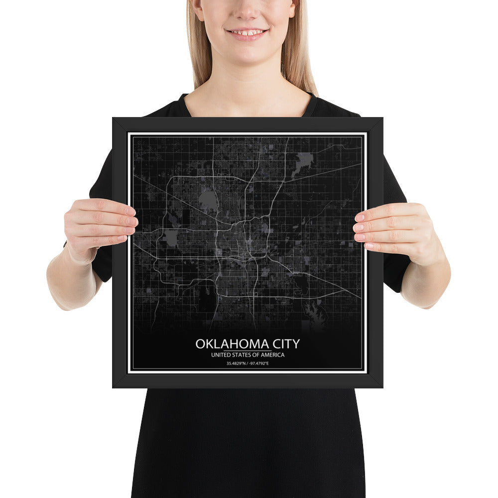 Oklahoma City Black Framed Map