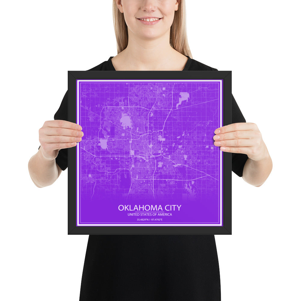 Oklahoma City Purple and White Framed Map