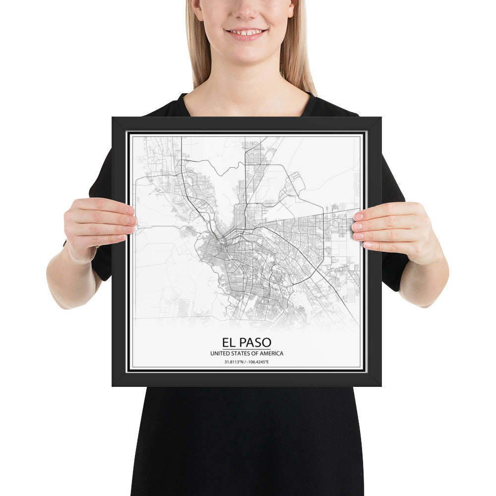 El Paso White Framed Map