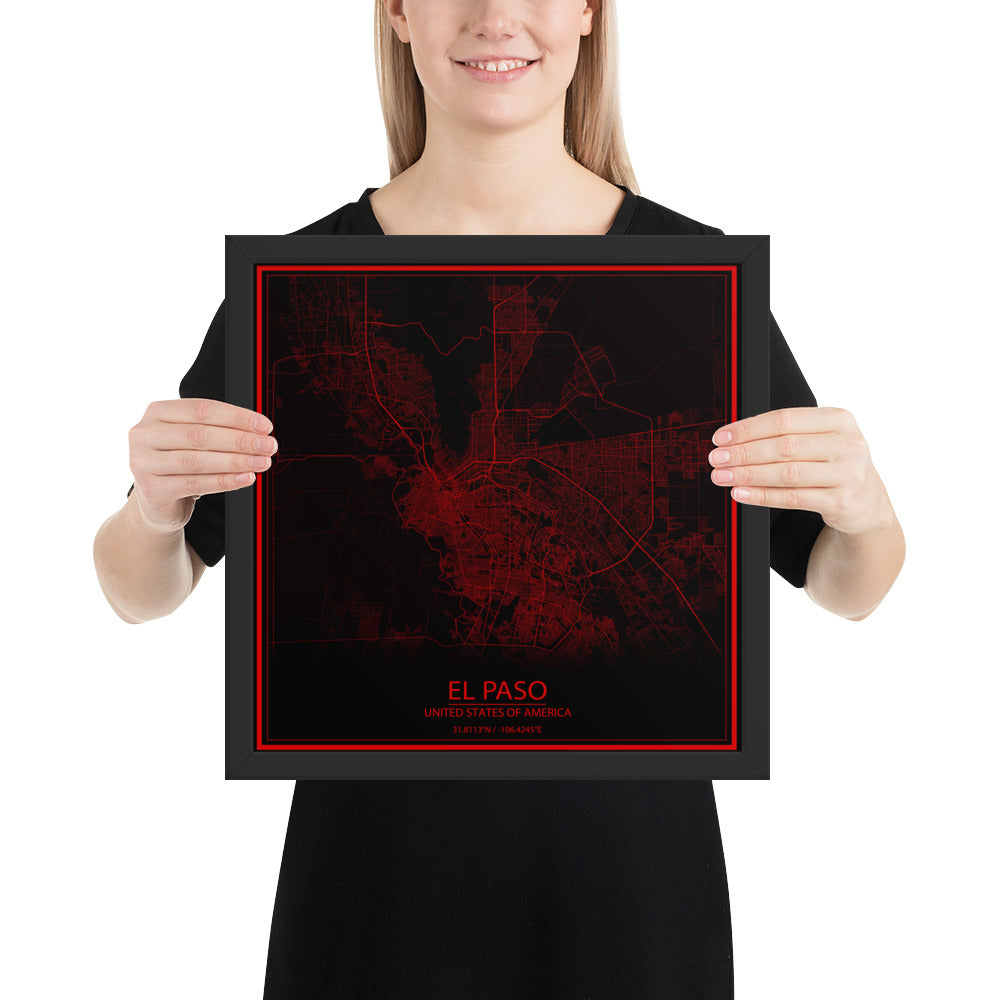 El Paso Black and Red Framed Map