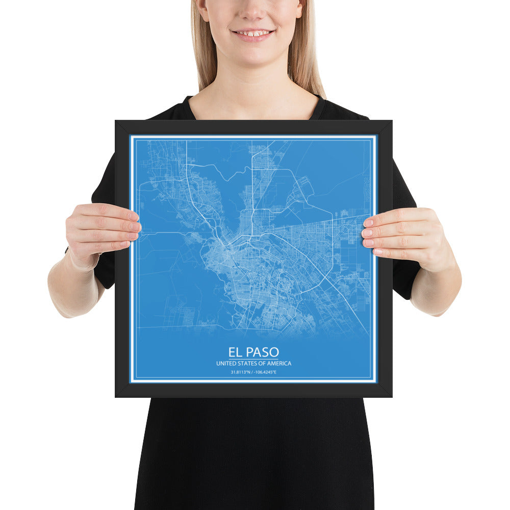 El Paso Blue and White Framed Map