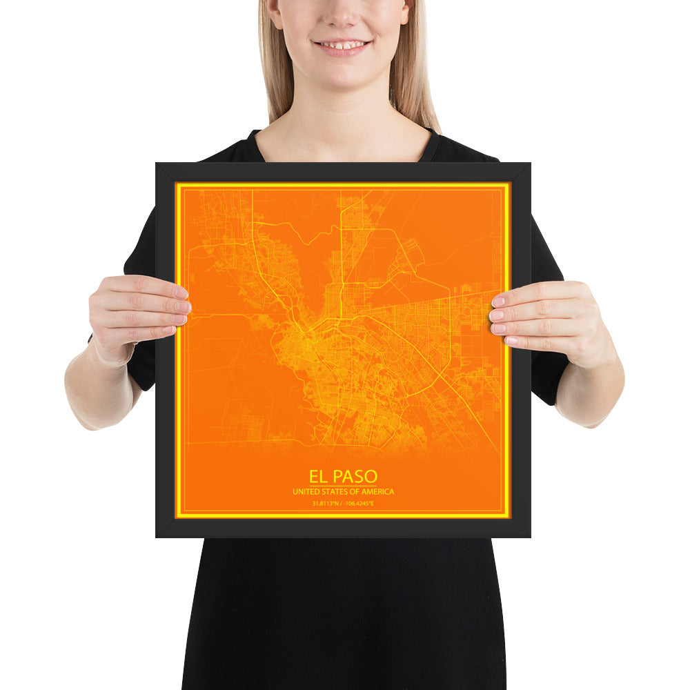 El Paso Orange and Yellow Framed Map