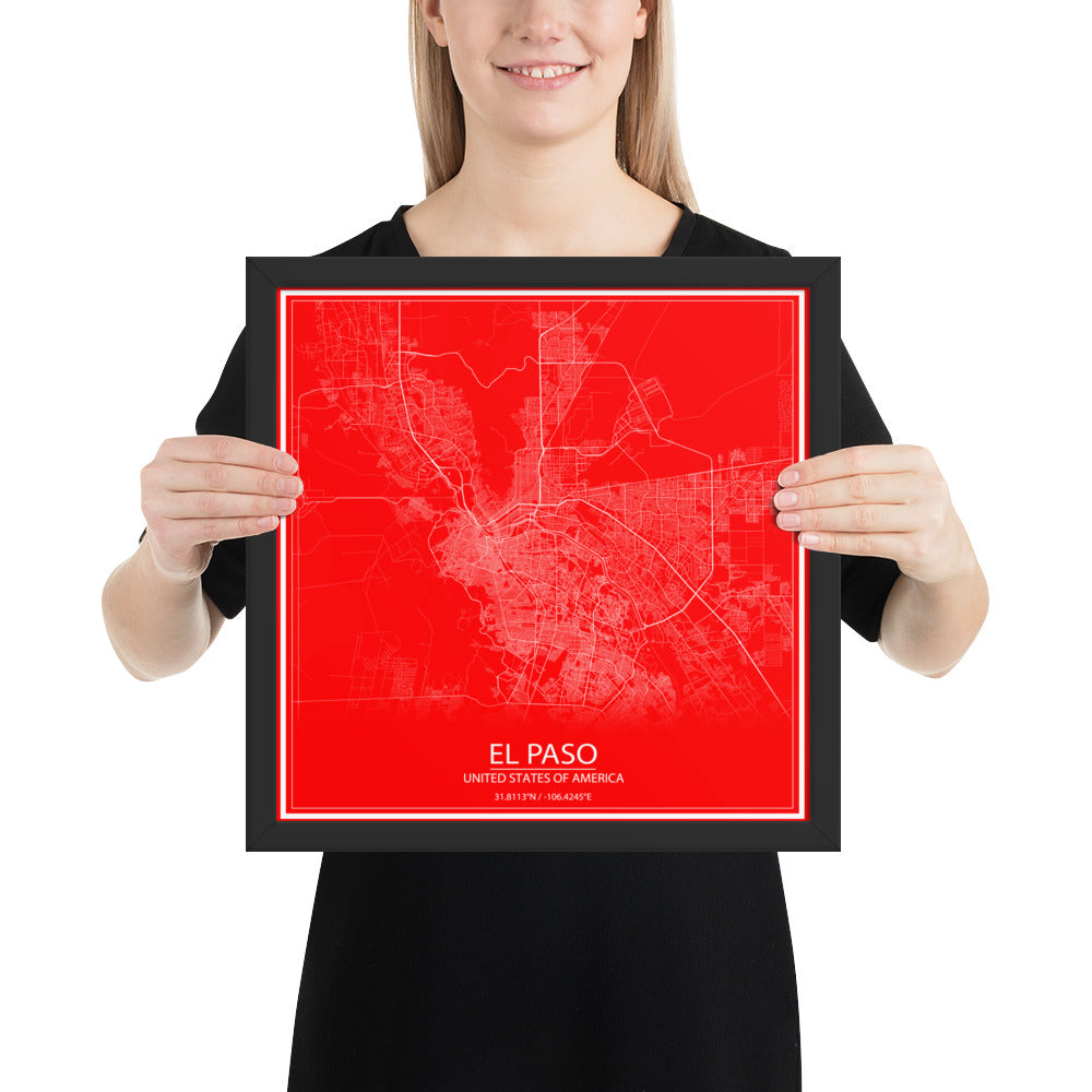 El Paso Red and White Framed Map