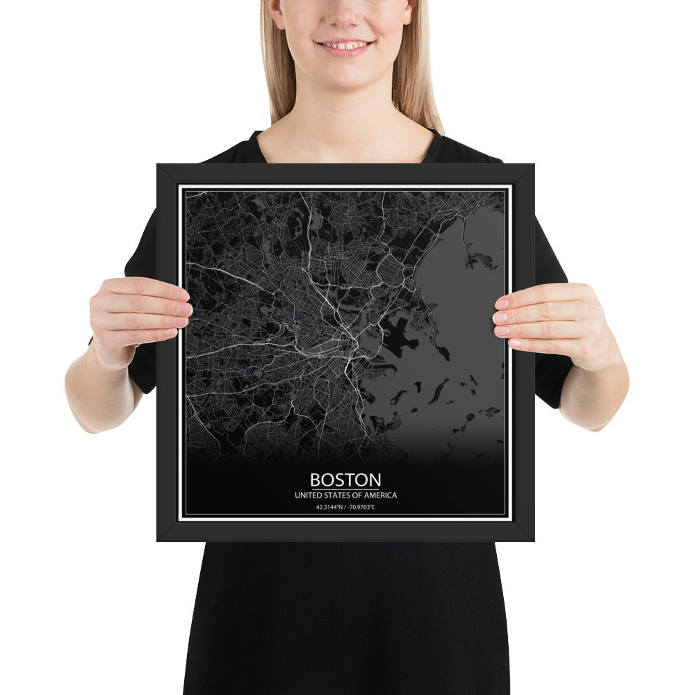 Boston Black Framed Map