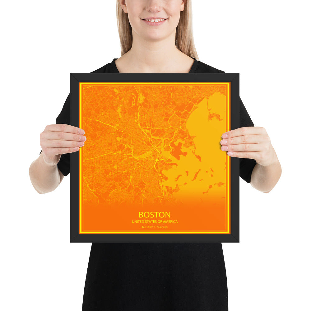 Boston Orange and Yellow Framed Map