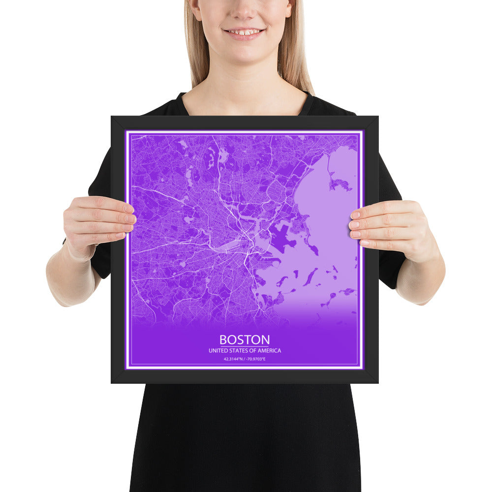 Boston Purple and White Framed Map