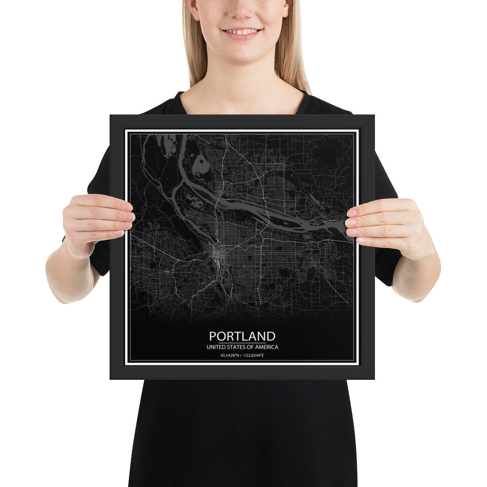 Portland Black Framed Map