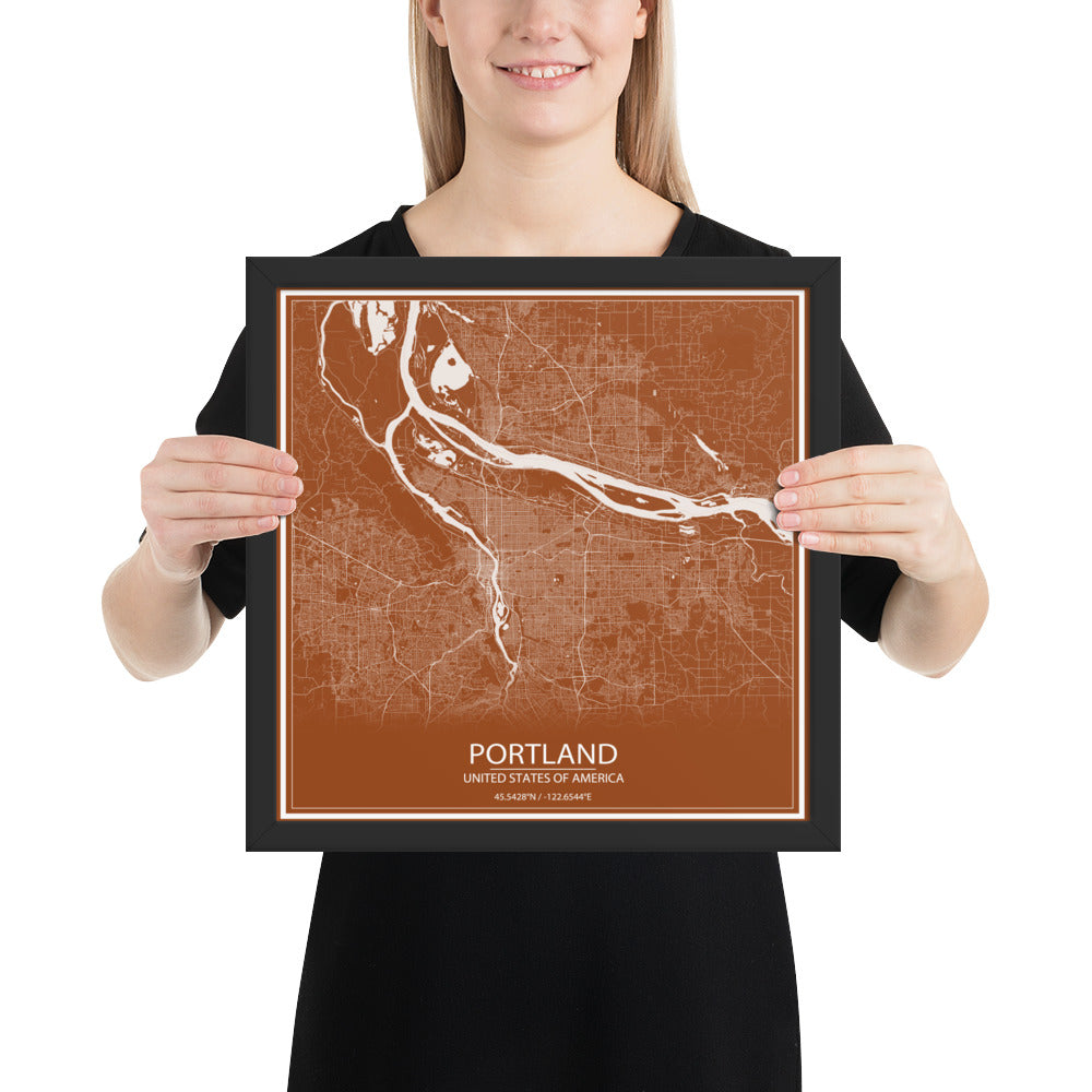 Portland Brown and White Framed Map