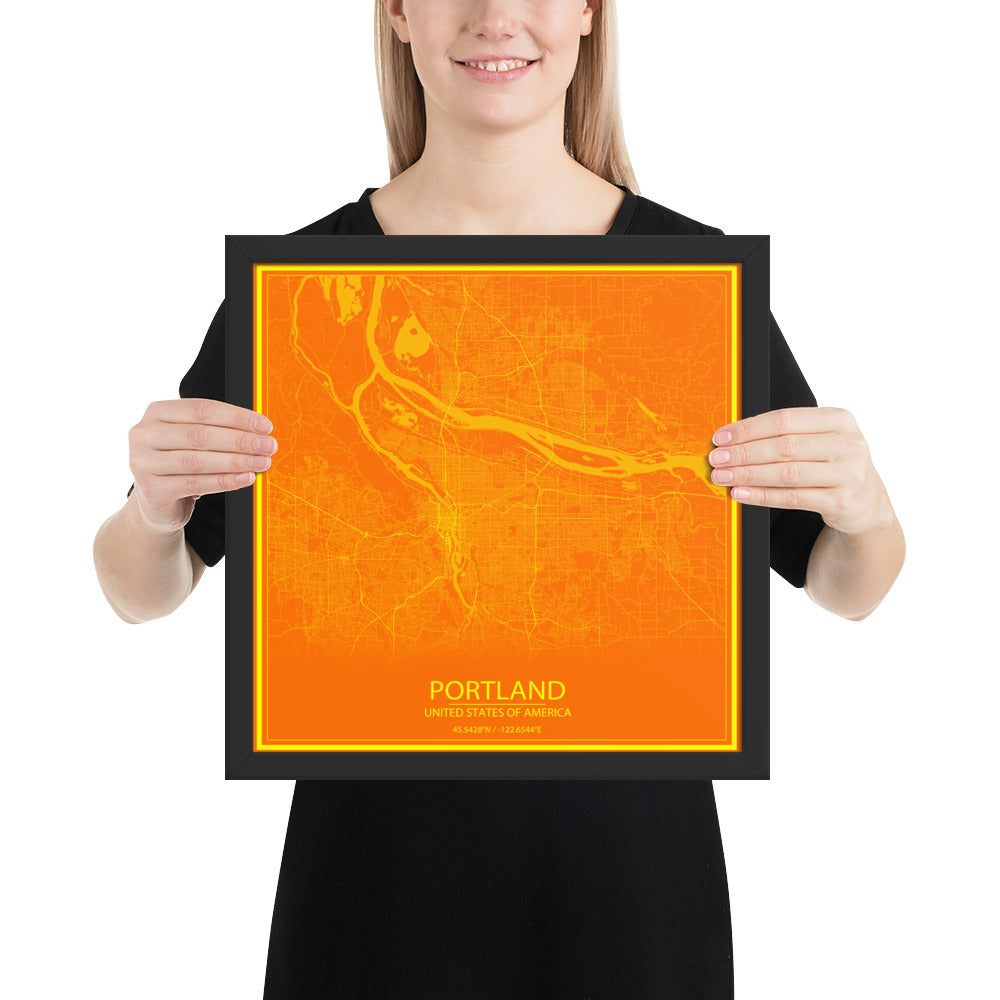 Portland Orange and Yellow Framed Map