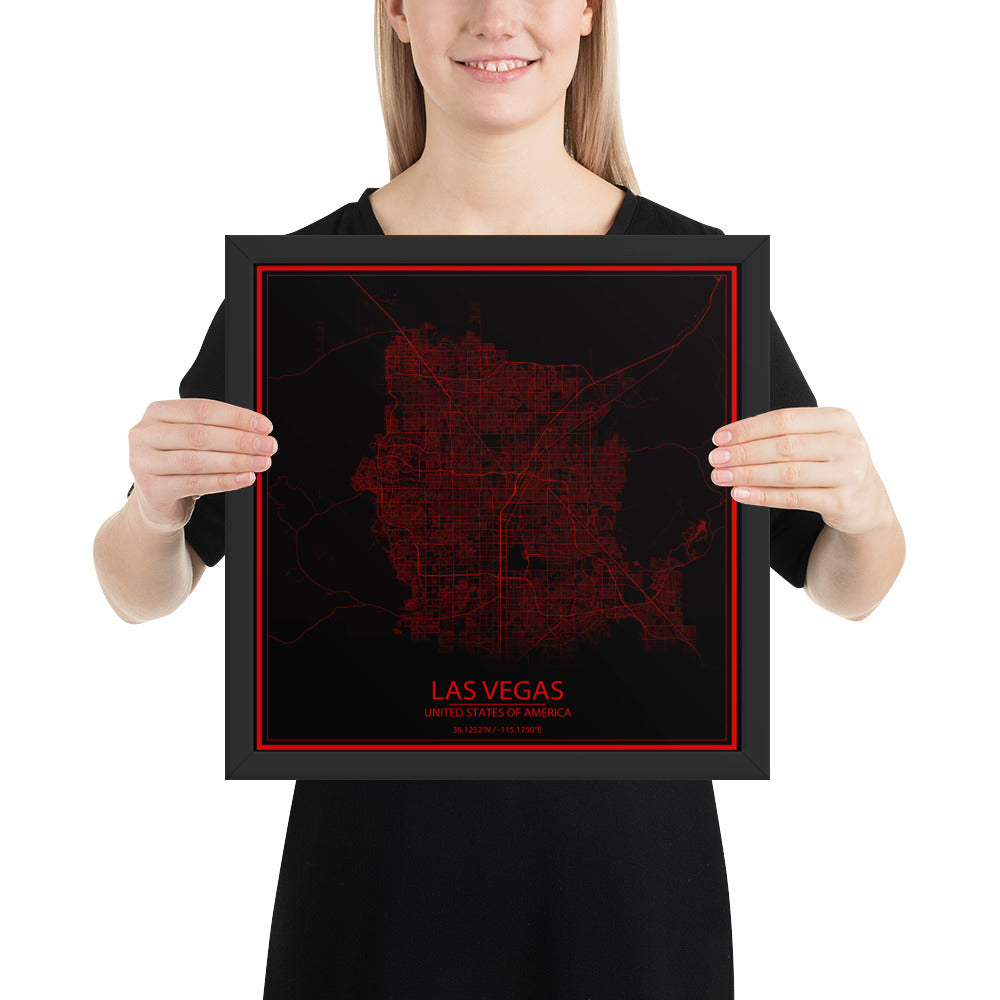 Las Vegas Black and Red Framed Map