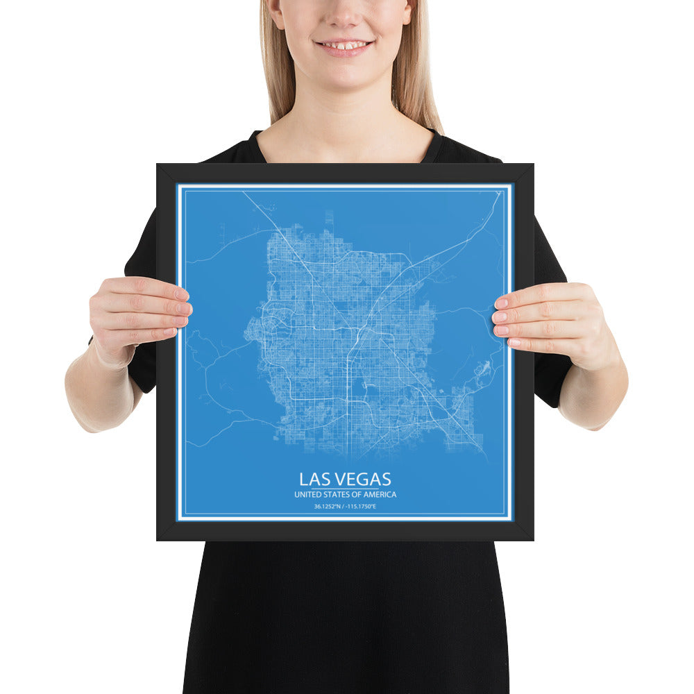 Las Vegas Blue and White Framed Map