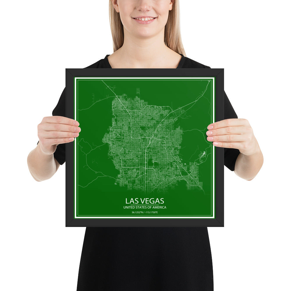 Las Vegas Green and White Framed Map