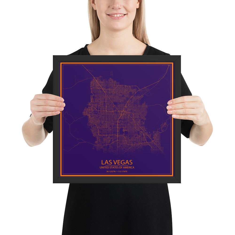 Las Vegas Purple and Orange Framed Map