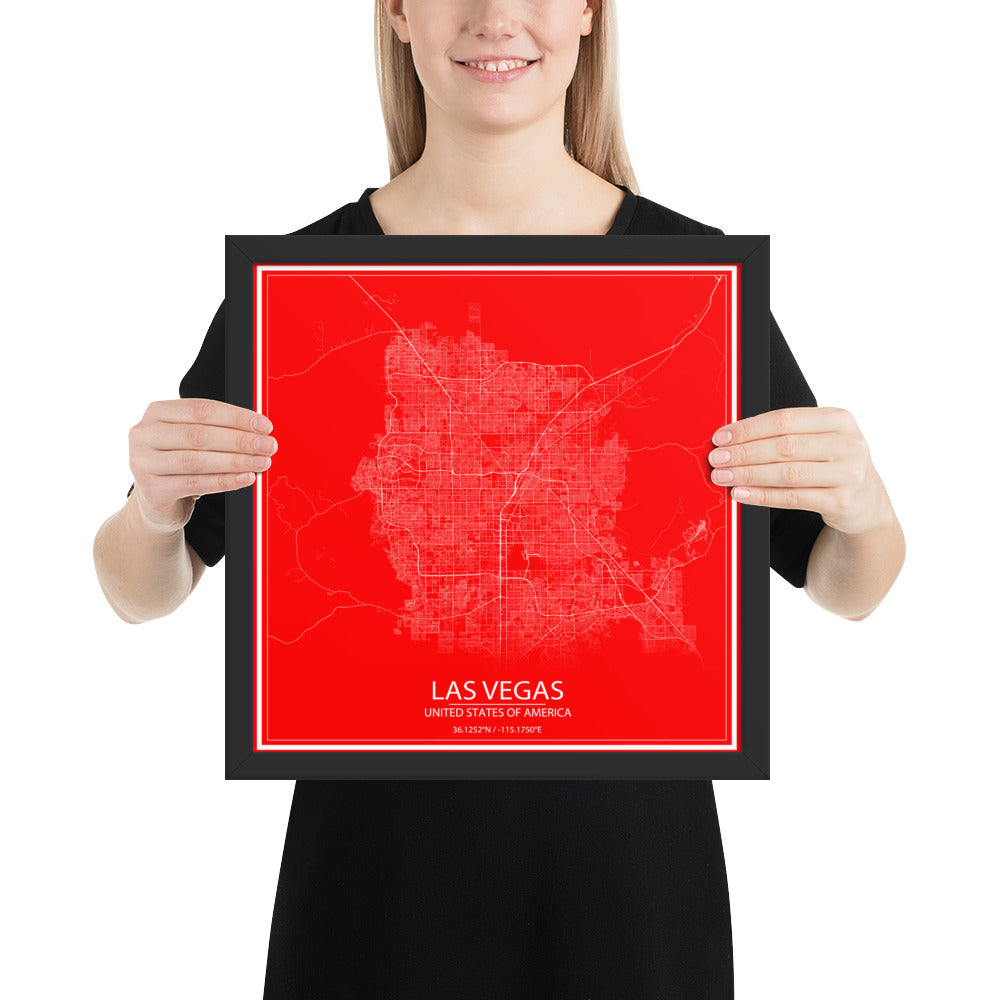 Las Vegas Red and White Framed Map