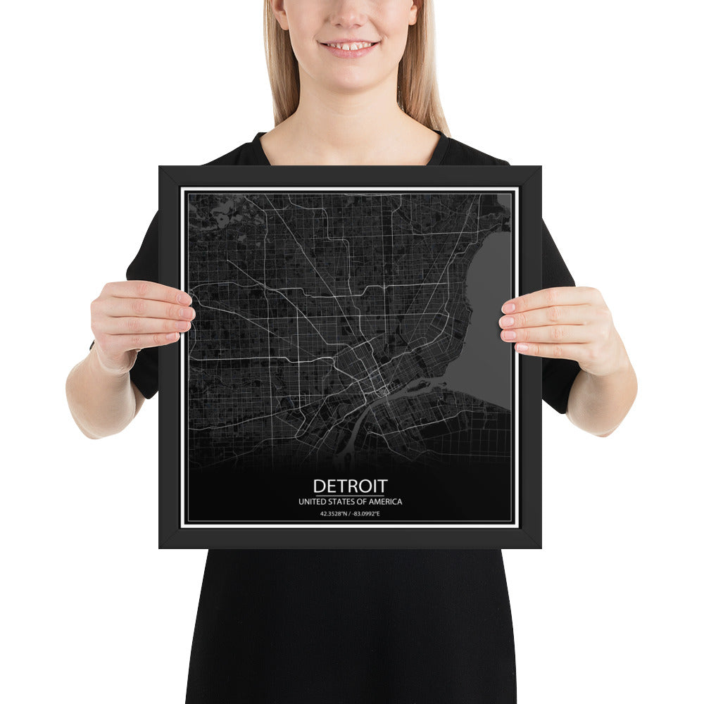 Detroit Black Framed Map