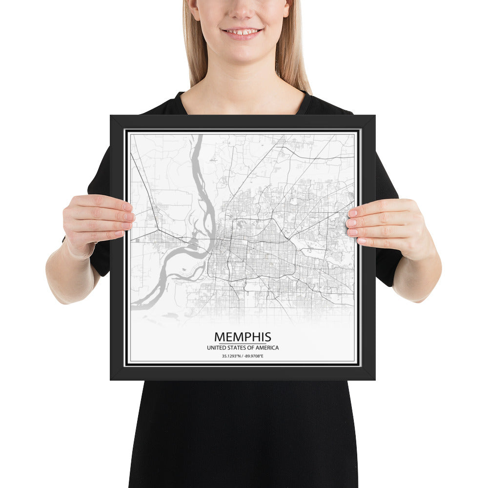 Memphis White Framed Map