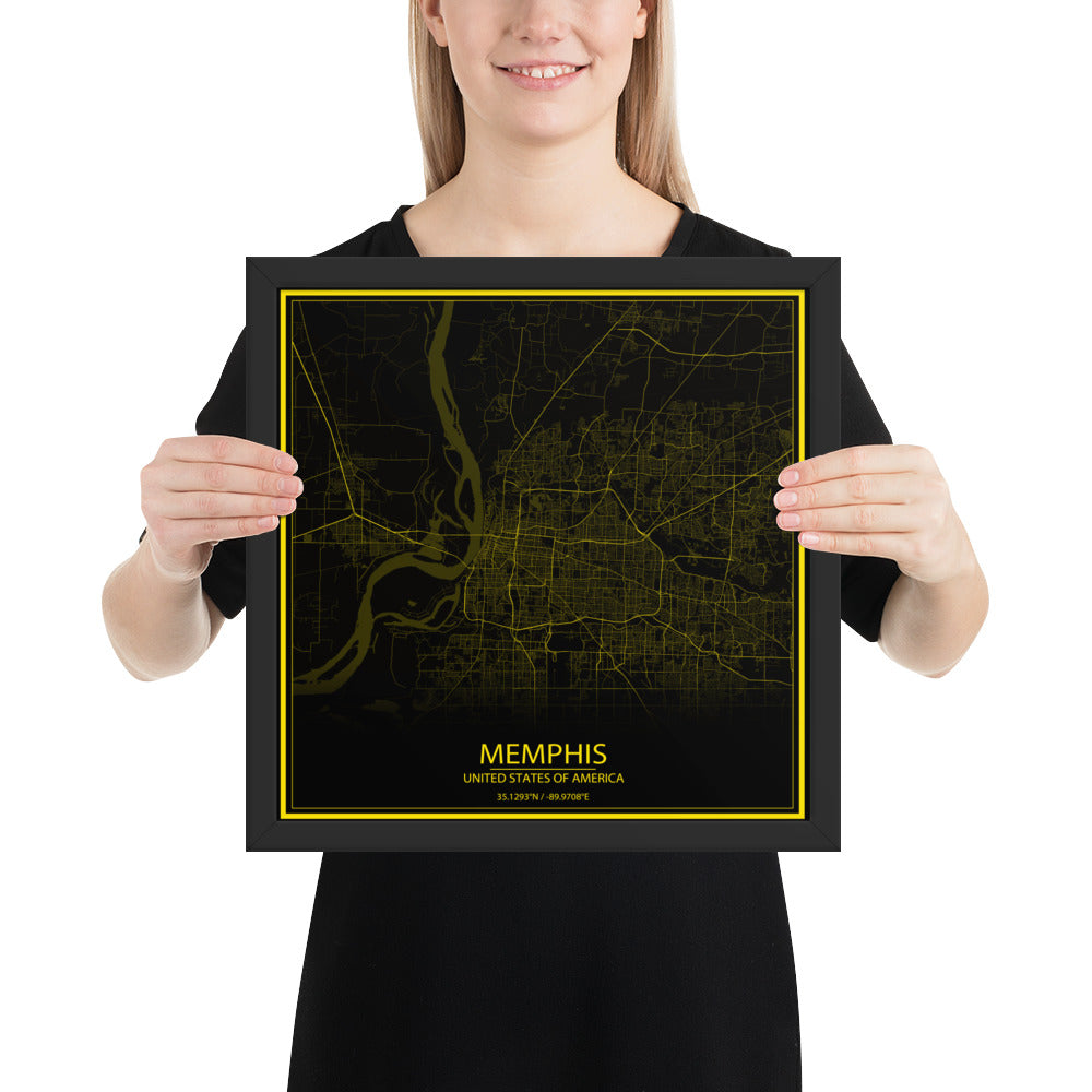 Memphis Black and Yellow Framed Map