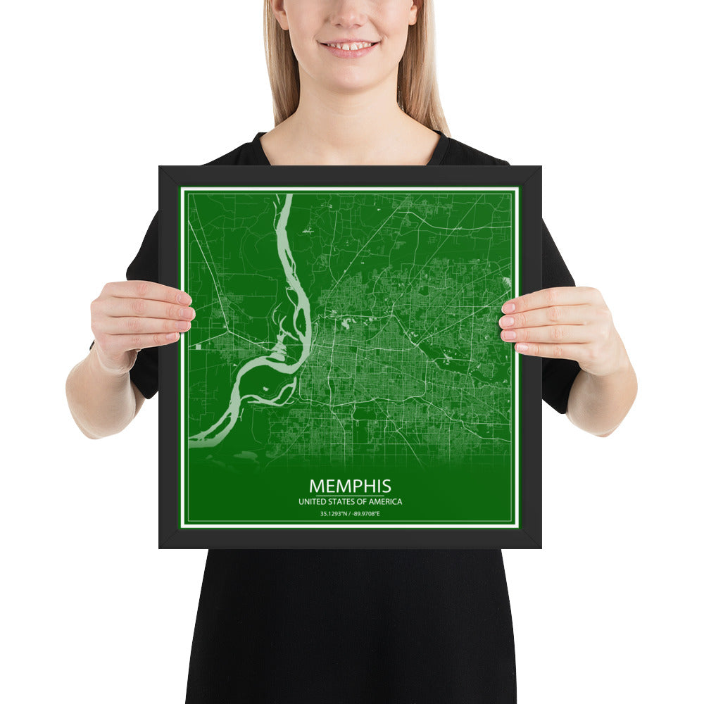 Memphis Green and White Framed Map