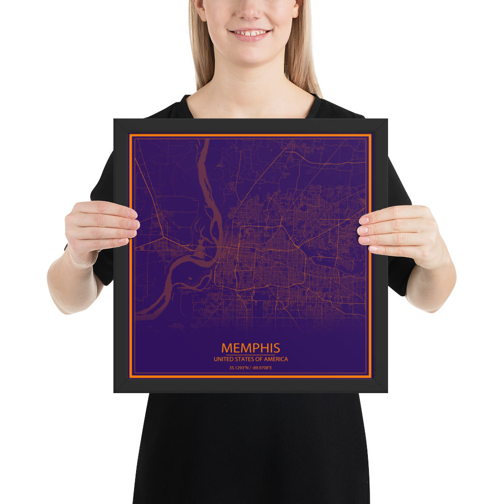 Memphis Purple and Orange Framed Map