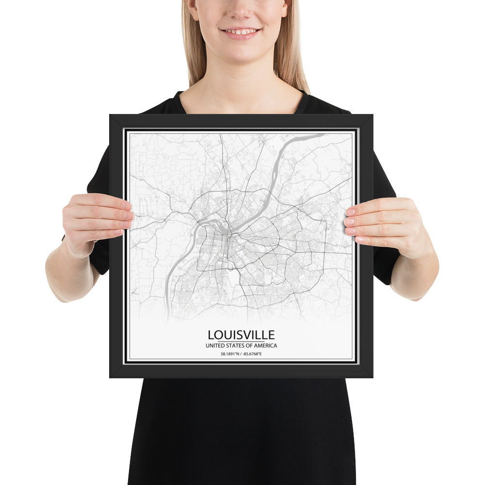 Louisville White Framed Map