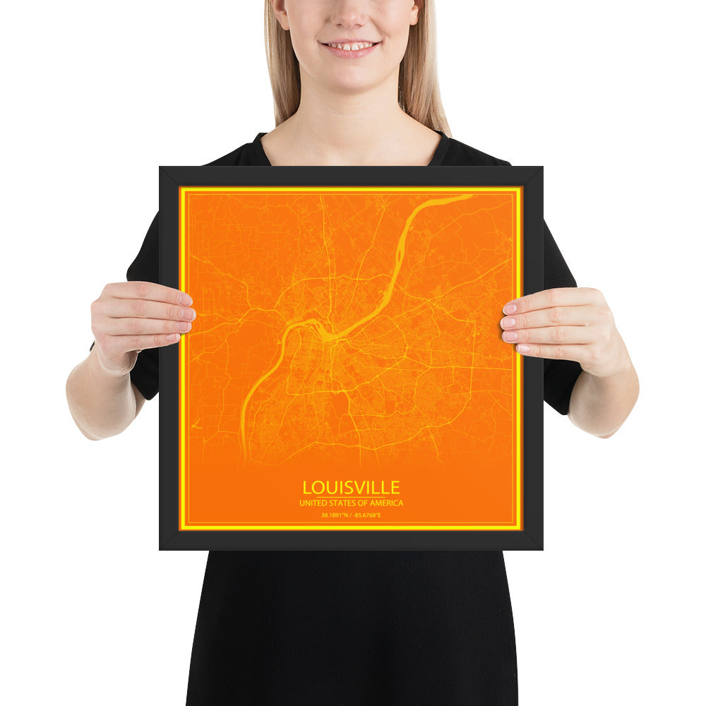 Louisville Orange and Yellow Framed Map