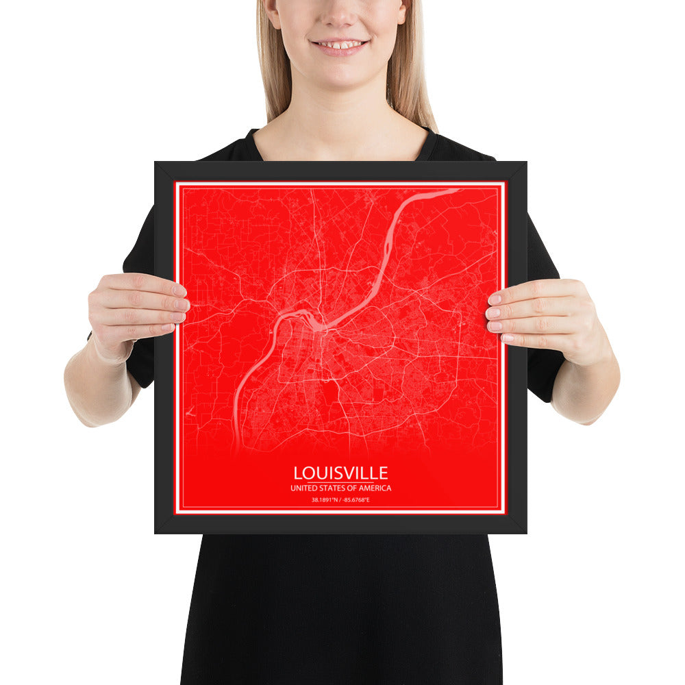 Louisville Red and White Framed Map