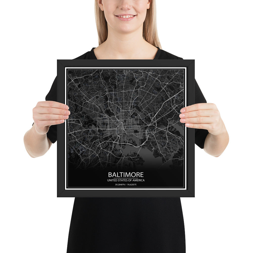 Baltimore Black Framed Map