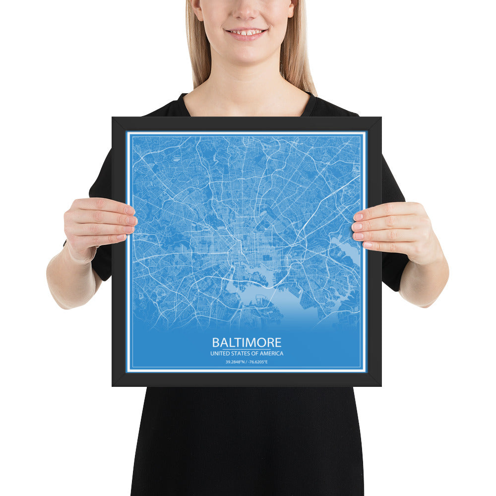 Baltimore Blue and White Framed Map