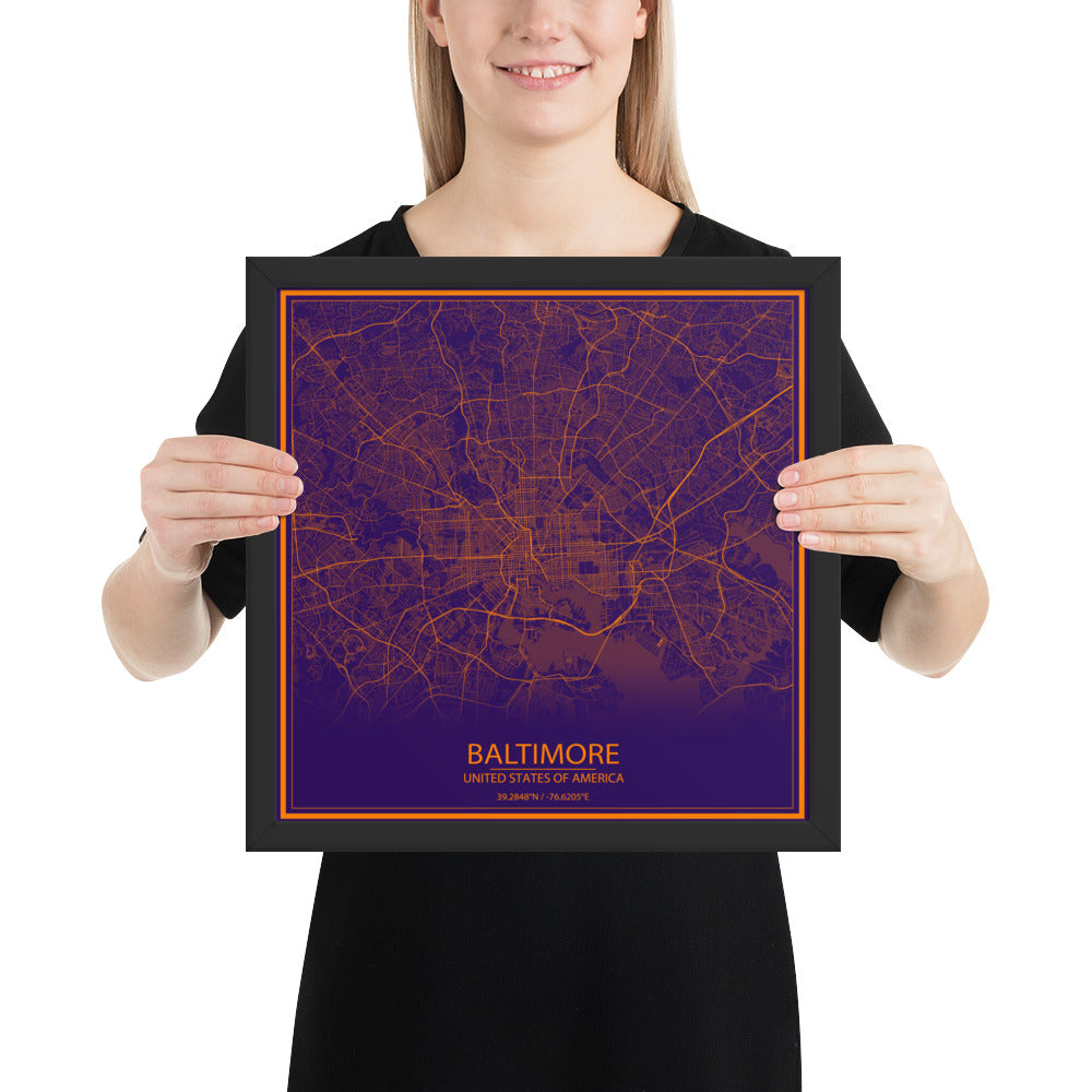 Baltimore Purple and Orange Framed Map