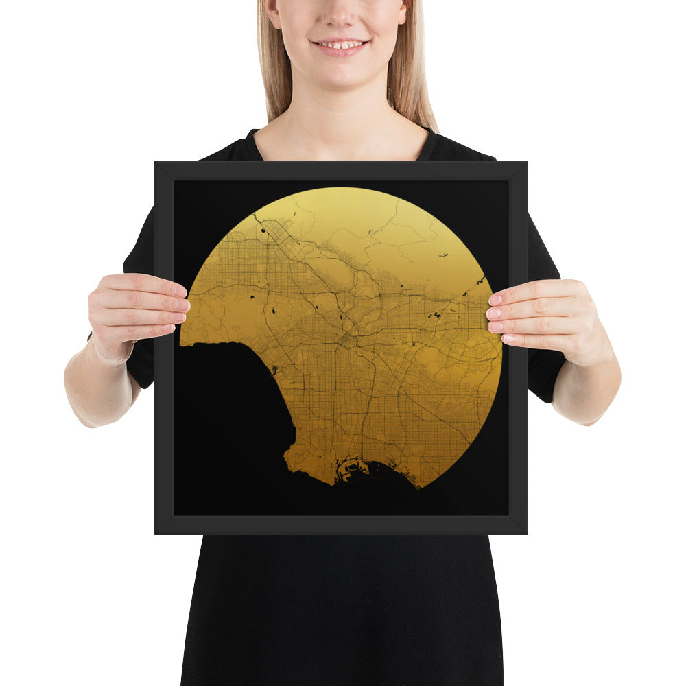 Los Angeles Gold on Black Framed Map