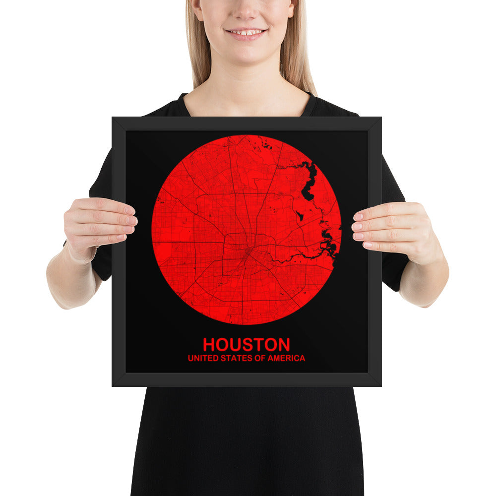 Houston Circular Red Framed Map