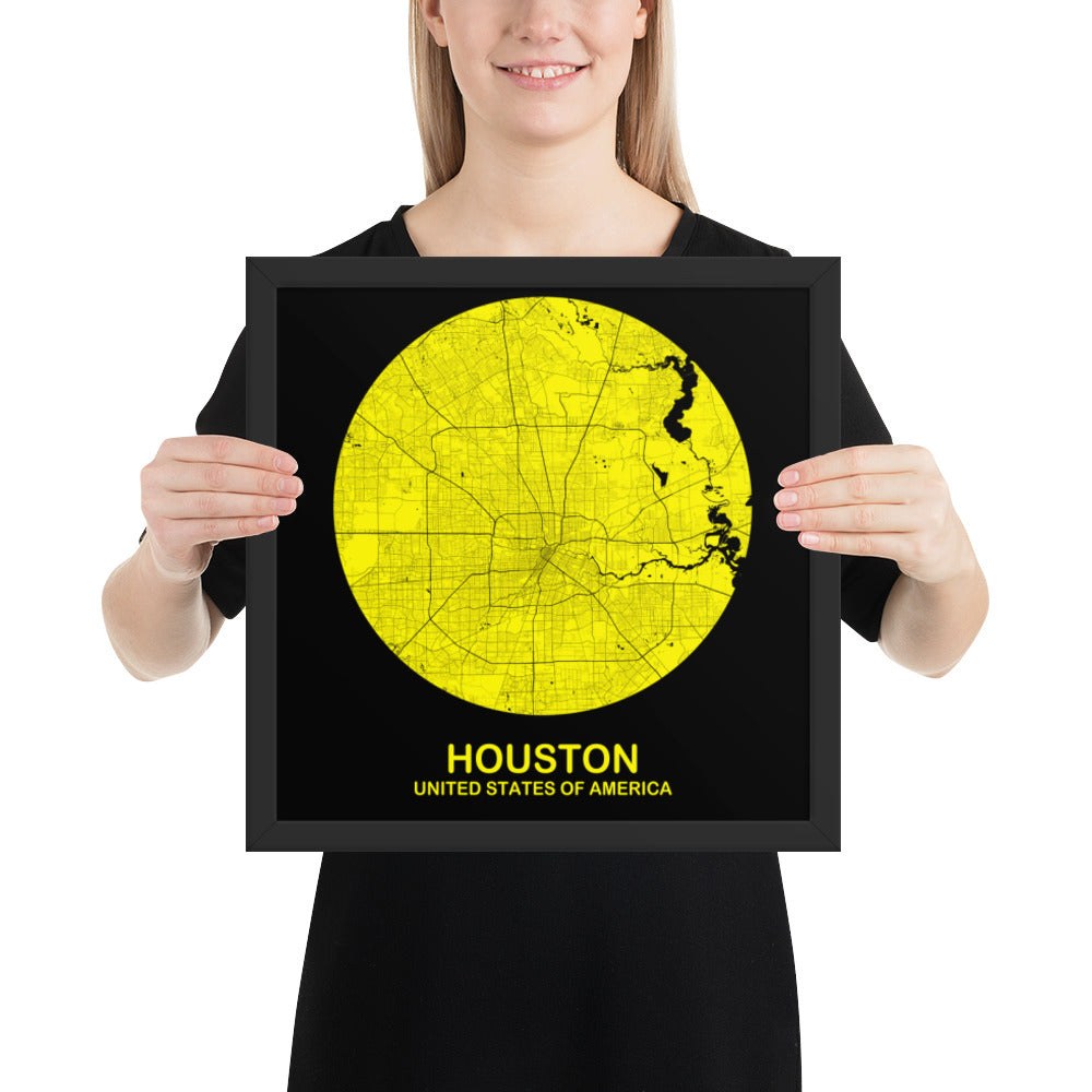 Houston Circular Yellow Framed Map