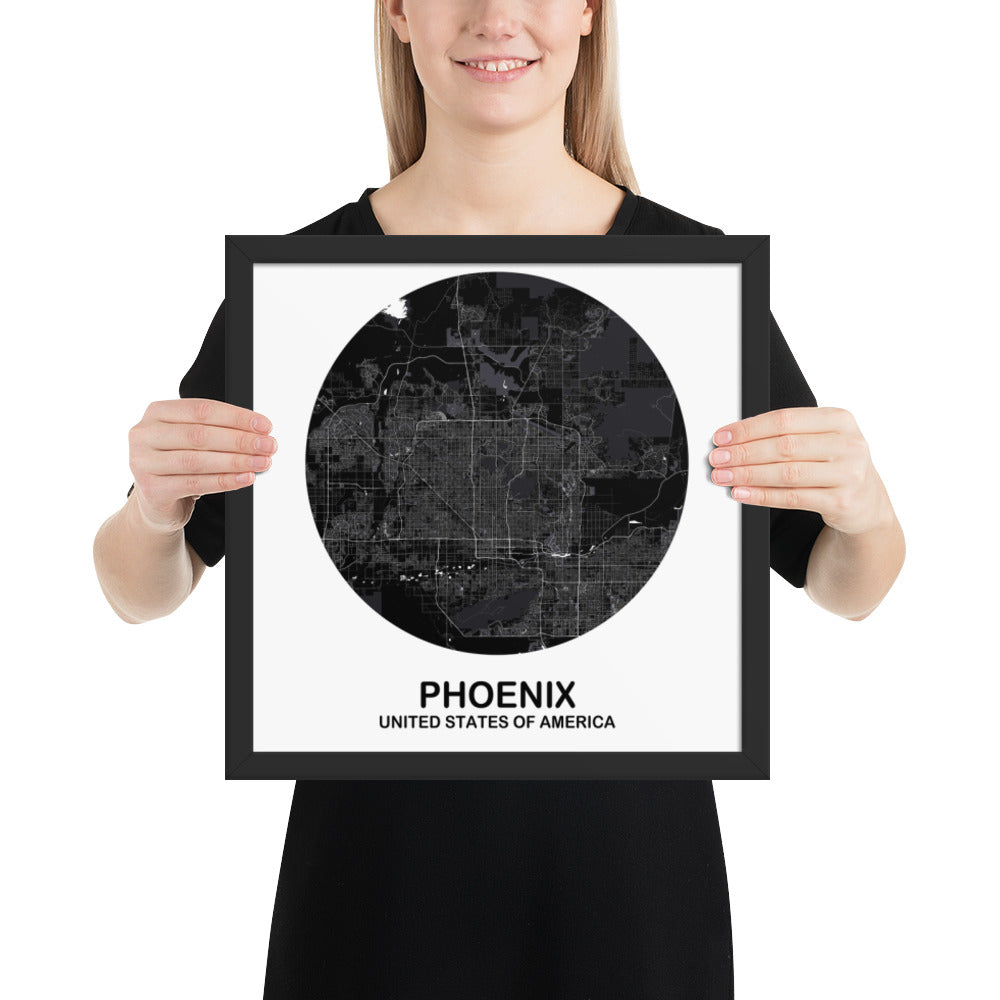 Phoenix Circular Black Framed Map