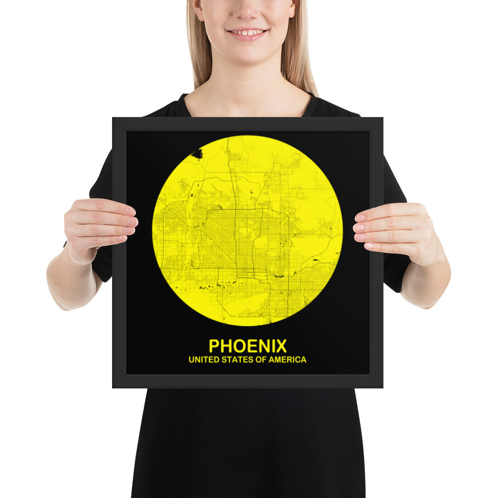 Phoenix Circular Yellow Framed Map