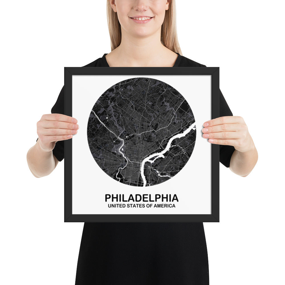 Philadelphia Circular Black Framed Map