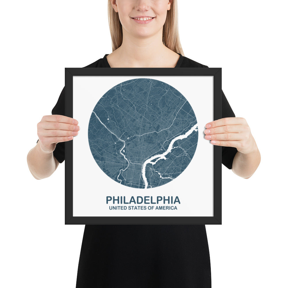 Philadelphia Circular Blue Framed Map