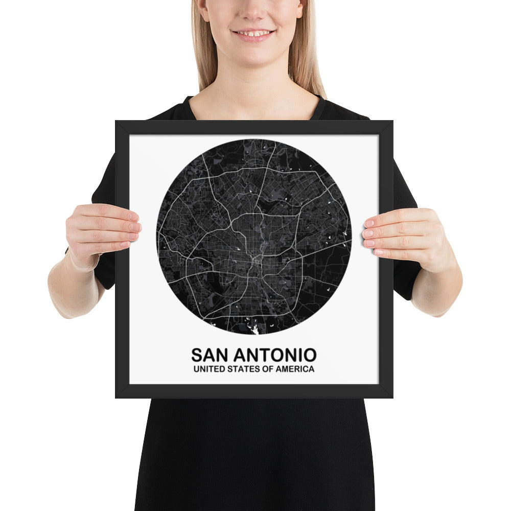 San Antonio Circular Black Framed Map