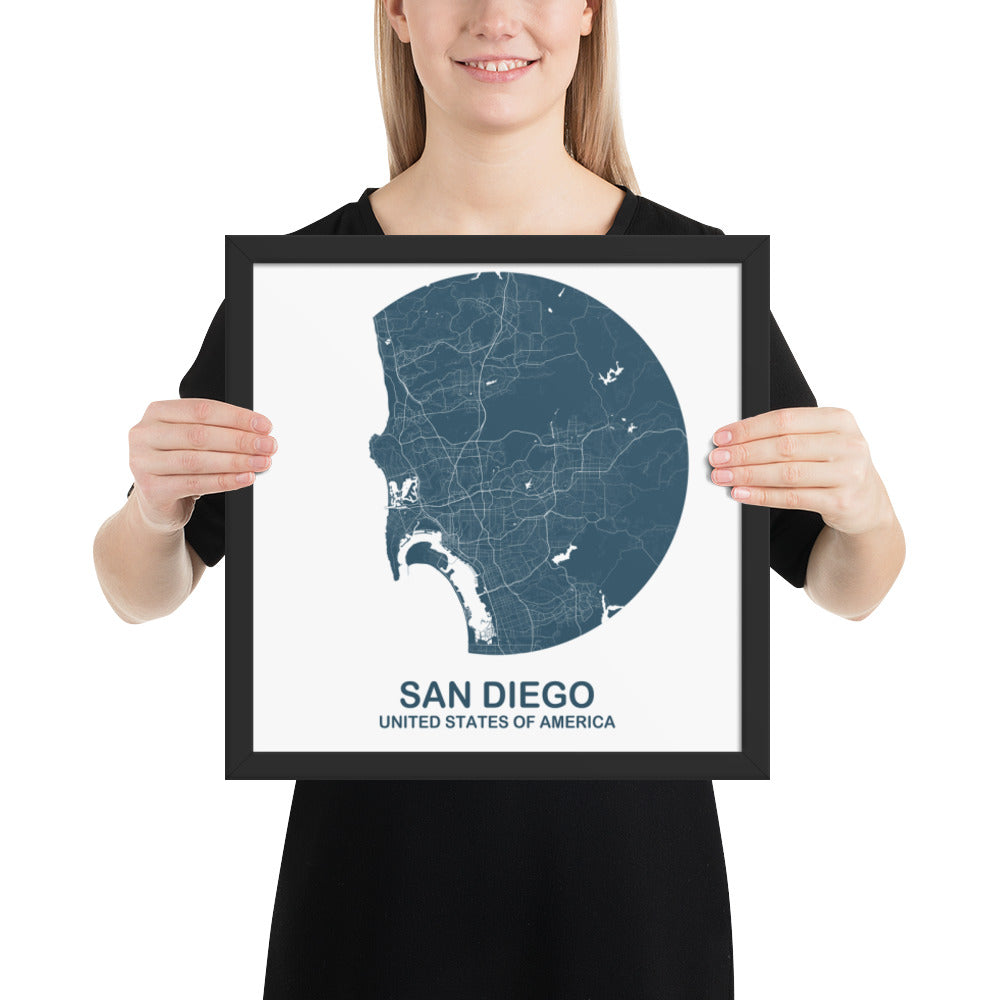 San Diego Circular Blue Framed Map