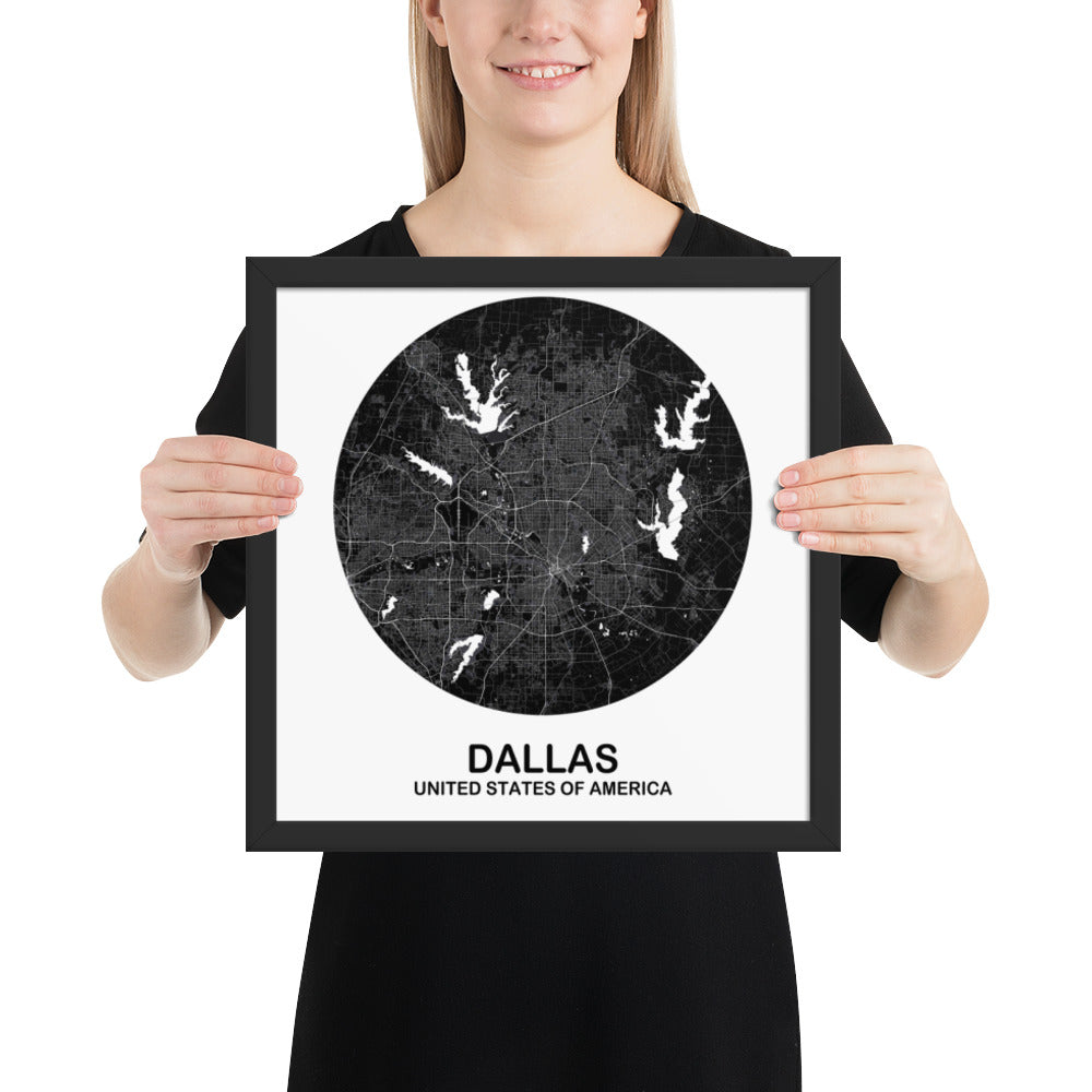 Dallas Circular Black Framed Map