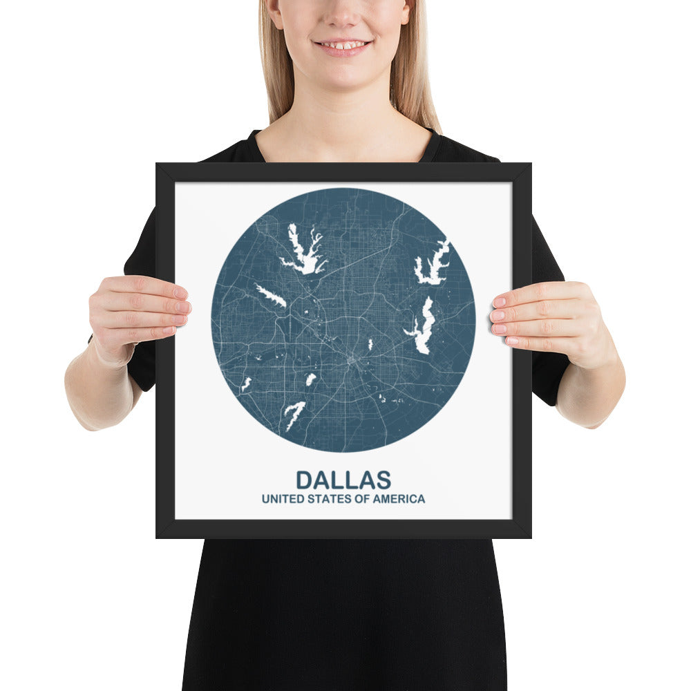 Dallas Circular Blue Framed Map