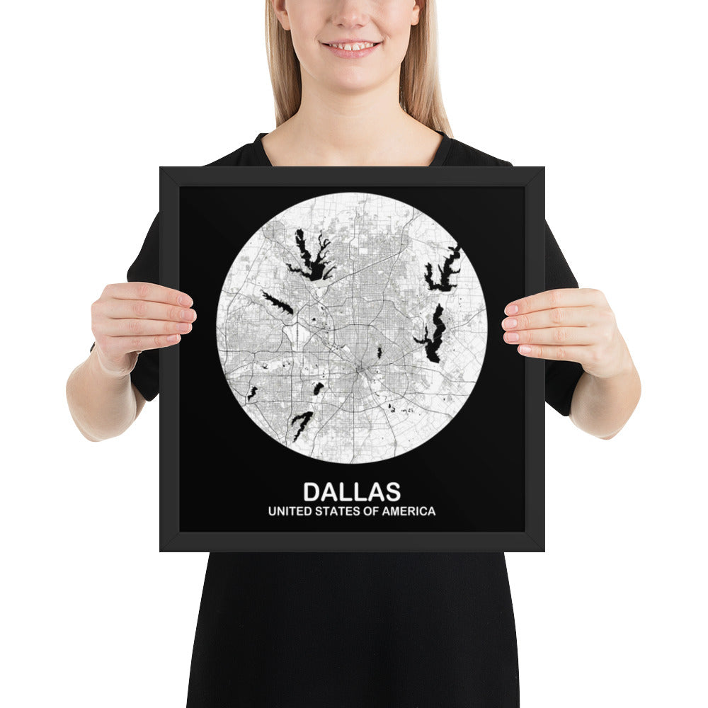 Dallas Circular White Framed Map