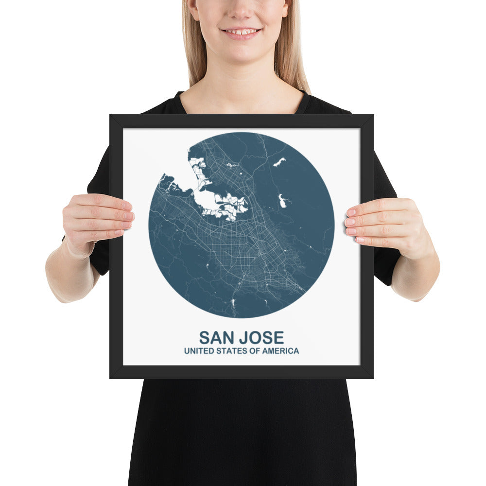 San Jose Circular Blue Framed Map