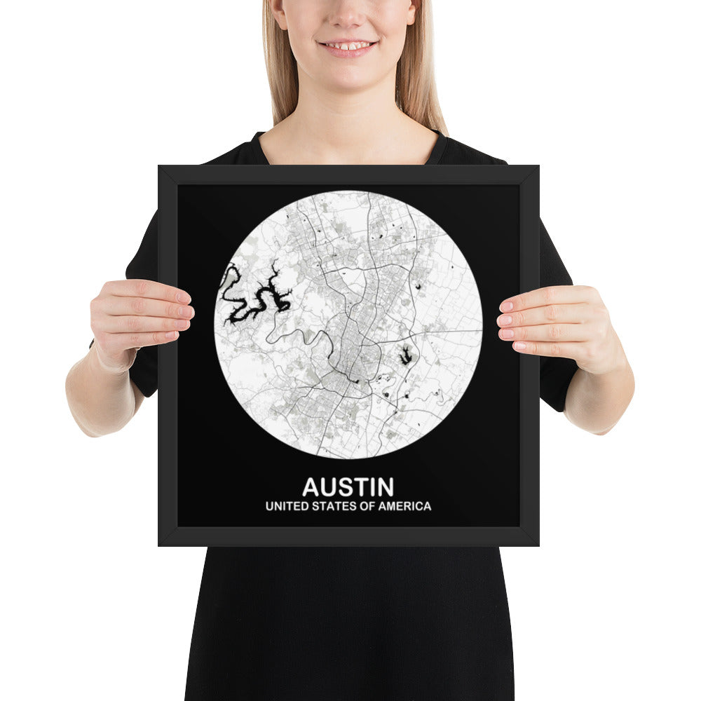 Austin Circular White Framed Map