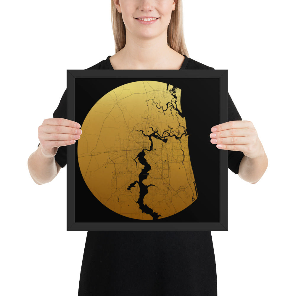 Jacksonville Gold on Black Framed Map